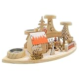 Wichtelstube-Kollektion Adventskranz Teelichthalter Einkehr Waldhütte mit Räucherhäuschen Räuchermännchen echte Holzkunst
