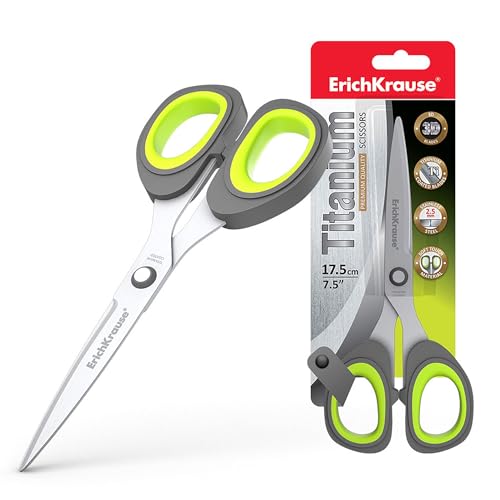 Titanium Schere 17,5cm mit erweitertem Schneidwinkel - extra scharfe 3D-bogenförmigen Edelstahlklingen mit Titanbeschichtung - Bastelschere mit Antihaft-Eigenschaften - Universalschere