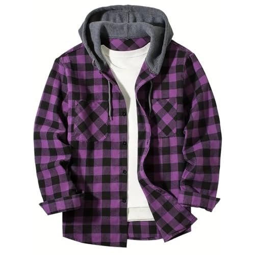 Aryapyper Men's Shirt Plaid Hoodie Long Sleeve Stylish Hooded Fall Casual Button Down Western Shirts with Flat Pocket