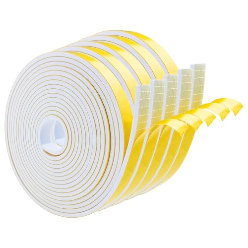 Dichtungsband Selbstklebend, Schaumstoff Dichtungsband Weiß6mmx1.5mm, Moosgummi selbstklebend für Tür Fenster, Wetterfest, Anti-Kollision, Schalldämmung (5mx5 Rollen)