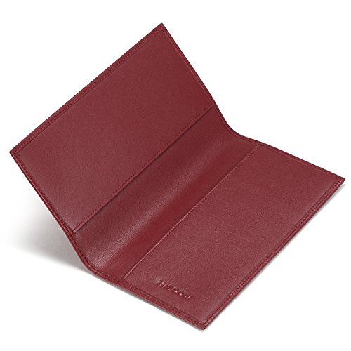 Image of HISCOW Slim Leather Checkbook Cover for Personal Checks, Wine Red, One Size | Full grain cowhide, transaction register & check book pockets, removable duplicate divider, durable stitching, gifts for men