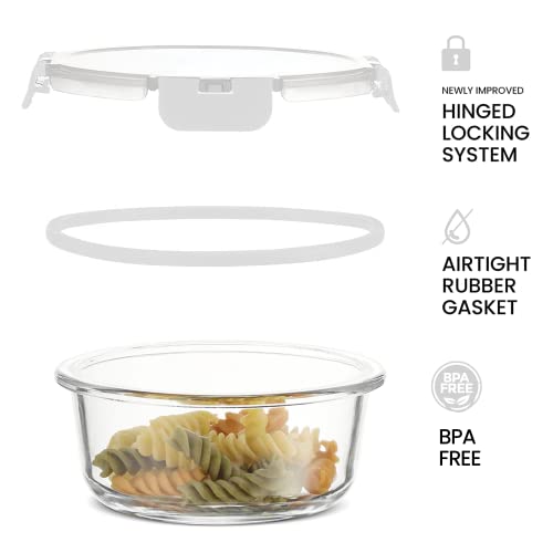 Image of FineDine 12 Piece Glass Storage Containers with Lids - Leak Proof, Dishwasher Safe Glass Food Storage Containers for Meal Prep or Leftovers, White