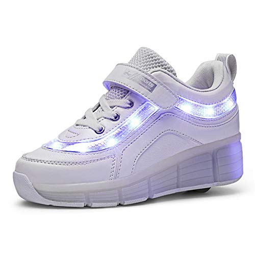 Unisex Niños Niñas LED Flash Zapatos de Roller con USB Recargable Automática Ajustables Ruedas Zapatos de Skate Aire Libre Gimnasia Trainers Zapatillas de Skateboard