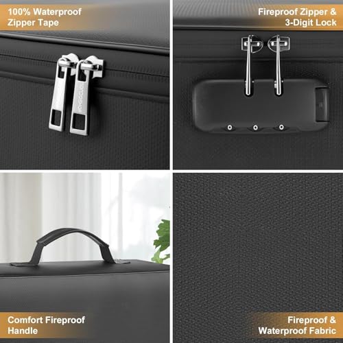 Image of FEDDE Fireproof Waterproof Document Bag with Lock - Portable Waterproof Document Organizer for Important File - Fire Proof Travel Storage Case with Zipper for Laptop, Passport, Certificates, Cards