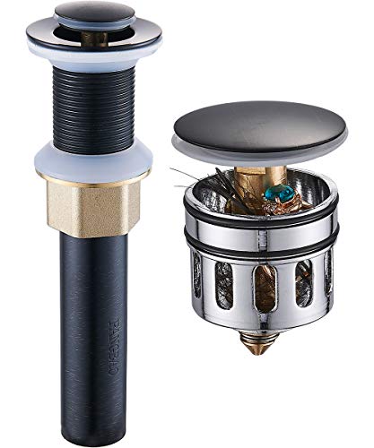 Image of REGALMIX Oil Rubbed Bronze Pop UP Drain, Bathroom Vessel Lavatory Vanity Faucet Sink Stopper, Built-In Anti-Clogging Strainer, Fits Standard Drain Hole(1-1 /2 inch to 1-3 /4 inch),without Overflow R085C-ORB