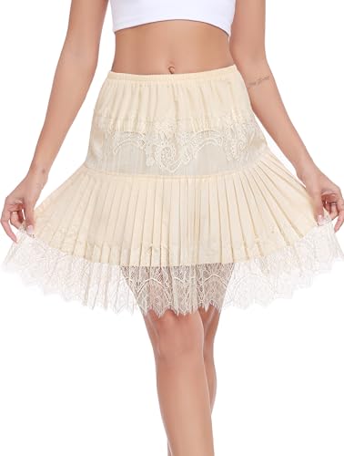 Vlazom Falda Elegante para Mujer con Pliegues, Encaje y Varias Capas(XXL,Piel)