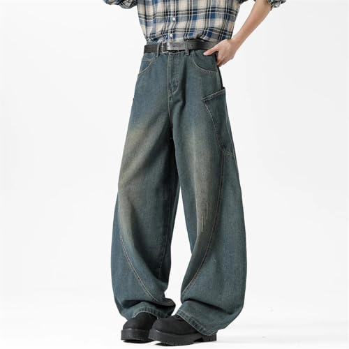 Men's Vintage Baggy Jeans Y2K American Style Loose Fit Wide Leg Denim Trousers Streetwear 5
