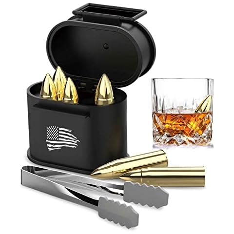 Gifts for Men Dad, Tikaton Whiskey Stones, Christmas Stocking Stuffers, Unique Anniversary Birthday Gift Ideas for Him Husband Boyfriend, Cool Retirement Gifts for Men, Golden Bullet Cover
