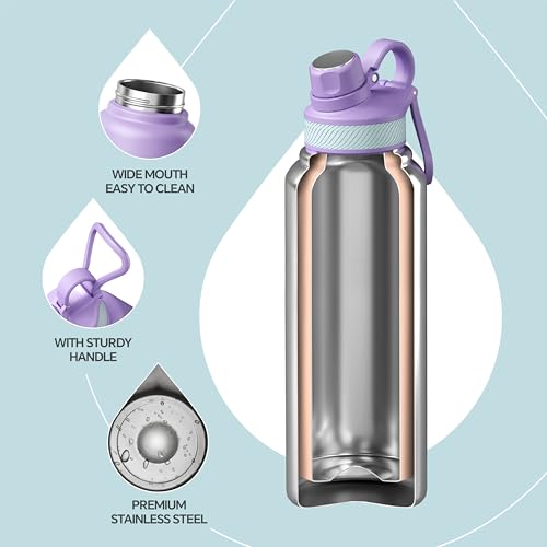 Image of IDEUS Vacuum Insulated Water Bottle, Stainless Steel Double Wall Flask Metal Sports Canteen with Leak-Proof Screw Cap (Violet, 40oz (1140ml))