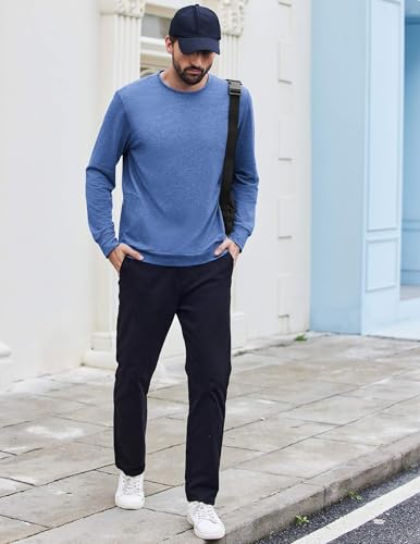 PINSPARK Men Crewneck Sweatshirt Lightweight Long Sleeve Running Sweat Shirts Casual Pullover Tops with Zipper Pocket4