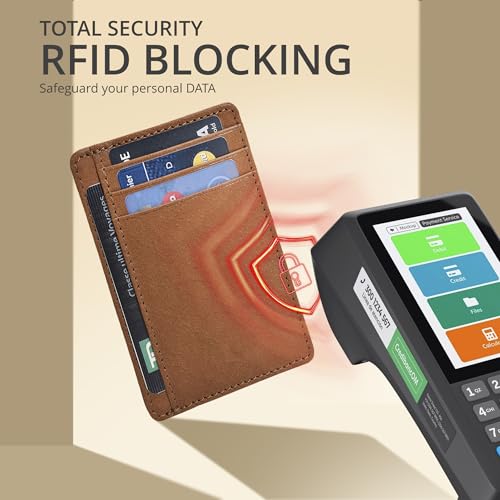 Image of Oak Leathers Leather Slim Minimalist Wallet for Men & Women RFID Front Pocket Leather Card Holder Wallets (Cognac)