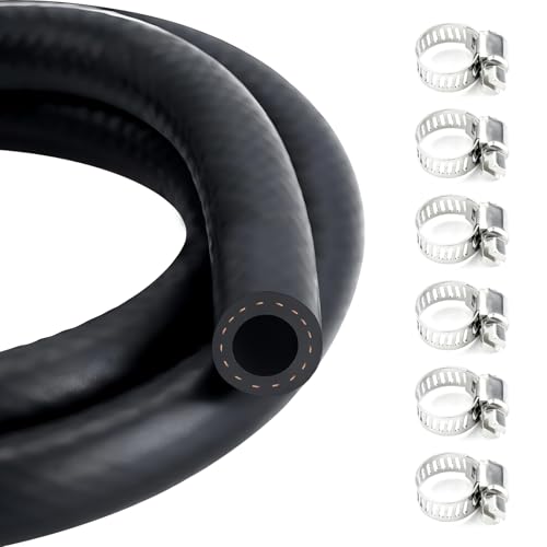 1 Mètre Durite Essence,10mm Diamètre Intérieur Durite Gasoil,Tuyau D'essence de Refroidissement,Tuyau de Carburant Avec 6 Colliers,Conduite Carburant pour...