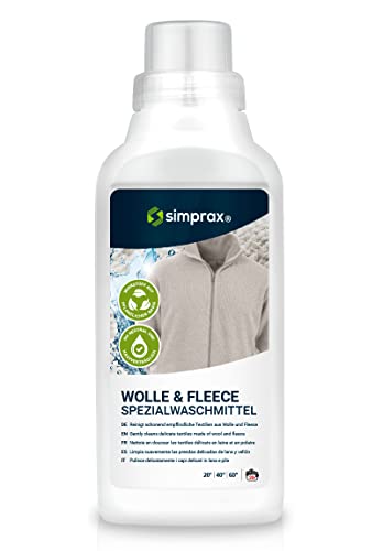 SIMPRAX® Wolle - Fleece Lavadora Liquido para Lana & Delicados – Sin Perfume, Certificado GOTS & Vegano – Especial para Cachemira Merino Angora Alpaca & Shetland – Lavado Mano & Lavadora 500ml