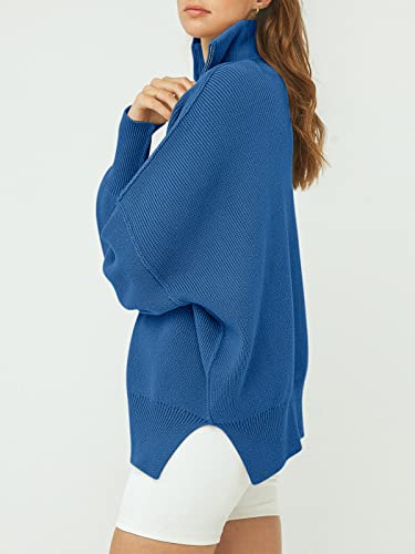 Image of ANRABESS Womens Oversized Quarter Zip Pullover Sweaters | Fall Fashion Outfits, Long Sleeve Slit Side, Baggy Loose Fit, 1 /4 Zip Lapel Collared, Ribbed Knit Soft Warm Winter Clothing