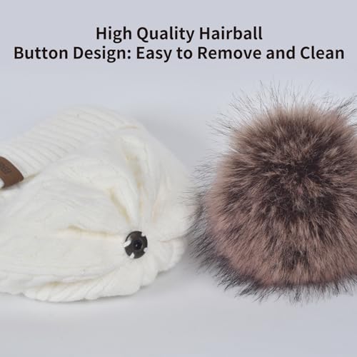 Winter Hat Scarf Gloves Set for Women, Classic Cable Beanie with Removable Pom Pom Long Scarf Touchscreen Gloves 3 in 1 Set2