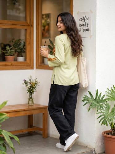 Image of Youthnic Women's Light Green Rayon Yoke Embroidery Straight Short Kurti | Office Wear Kurti | College Wear Kurti | Tunic Top