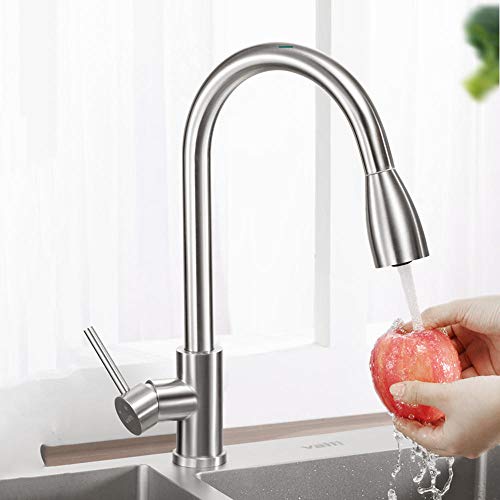 Robinet extractible anti-éclaboussures en acier inoxydable 304 avec douchette de cuisine 2 modes