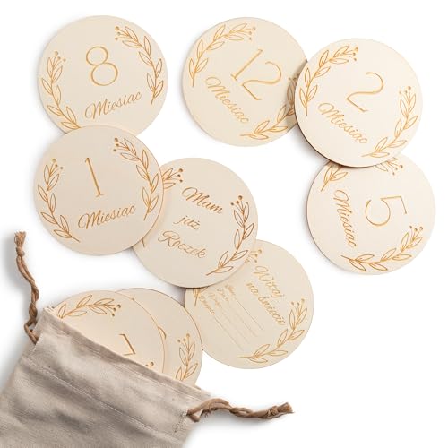 Wooden Baby Milestone Cards, Monthly Milestone Discs, 14 pcs