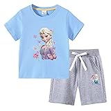 [OUHUAN] アナと雪の女王 エルサ キッズ パジャマ 子供服 ベビー服 夏服 半袖Ｔシャツ ショートパンツ 上下セット 綿 無地 丸首 ベビーパジャマ トップス カジュアル ルームウェア 女の子 男の子 人気 アニメ プリント コスチューム スポーツウェア 薄手 吸汗速乾 部屋着 日常着 浴衣 通園 通学 寝巻き 普段着 誕生日 プレゼント （color9#，120）