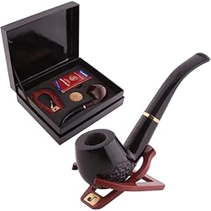 Pijpset gemaakt van sandelhout, hout, tabak, met de hand bedekte pijpfilter, diepere en winddichte houten standaard en rookaccessoires met geschenkdoos,Black
