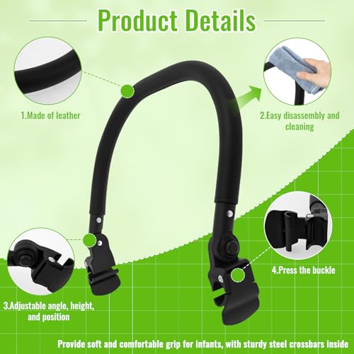 Image of Stroller Bumper Bar Angle Adjustable Armrest Stroller Handle Stroller Bar Removable Stroller Crossbar for Yoyo, Compatible with Yoyo 2, for Yoyo+, Black PU Leather