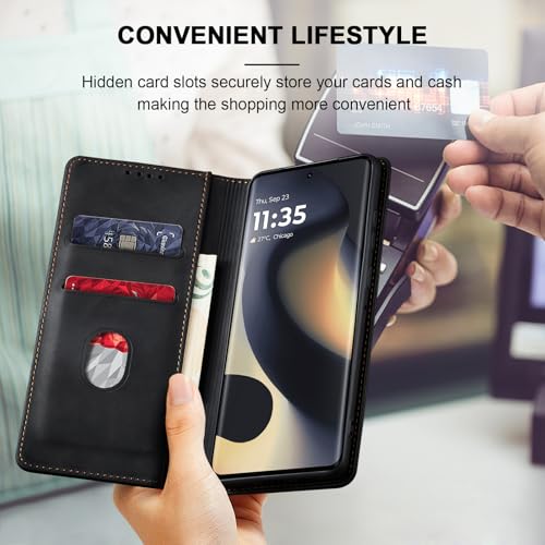 Image of Jasonyu Flip Wallet Case for Motorola Edge (2024) 5G,Black