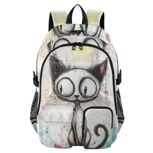 Mochilas escolares de gato blanco de 17.5 pulgadas para organizar tus libros