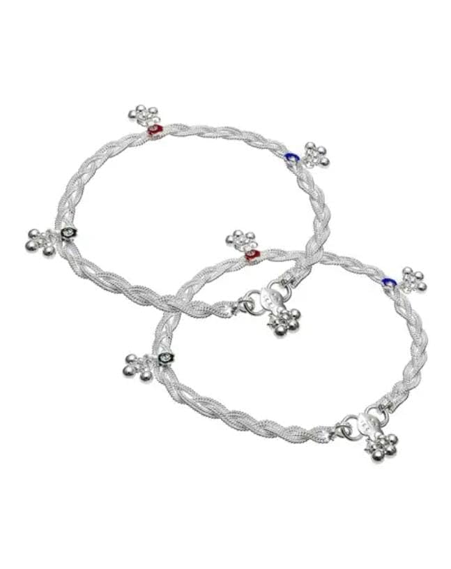 NAVMAV Trendy Flexible Oxidised White Plated & Brass Stylish Indian Classical Thin Size Anklets Payal Ghungroo Braided Choti Design Barefoot Foot Jewellery for Women & Girls (B0C8NRJTBZ) Amazon Price History, Amazon Price Tracker