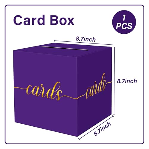 Image of 1 Pack Purple and Gold Foil Card Box for Party, 8.7 inch Purple Gift Card Box Money Box for Birthday, Wedding, Baby Shower, Retirement, Anniversary, Bridal Shower, Graduation, Raffle Ticket