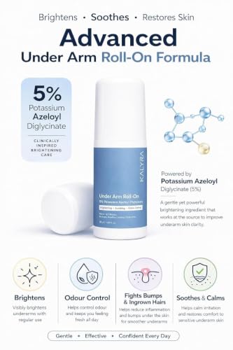 Image of KALYRA Underarm Brightening Roll-On Deodorant - 5% PAD (Potassium Azeloyl Diglycinate) - Controls Body Odour | Smooth & Even-Toned Underarms - For Men & Women(50 Ml) (Pack of 1)