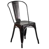 Flash Furniture Perry Commercial Grade Black-Antique Gold Metal Indoor-Outdoor Stackable Chair