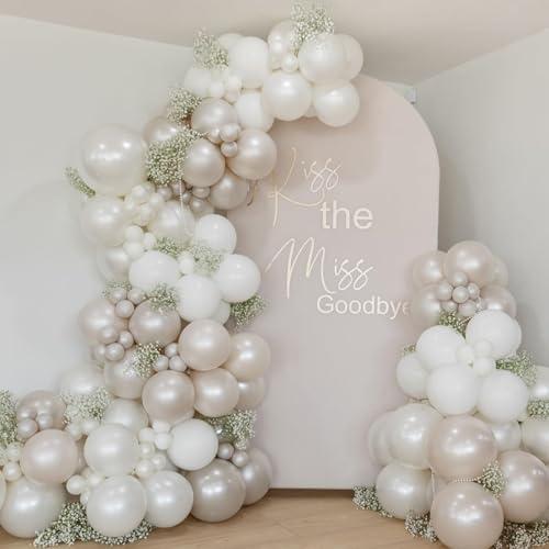Image of Pearl White Balloons, 55 PCS 12 Inch Double Stuffed Pearl White Sand White Ivory Wedding Balloons for Engagement Proposal Bridal Shower Baby Shower Birthday Party Decorations
