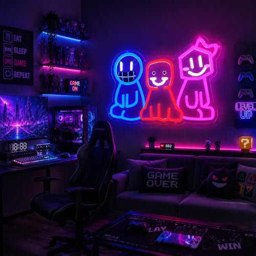 Image of Creepy Cute Came Neon Sign, Cute Cartoon Frosa LED Dimmable Wall Decor Light, Game Neon Light for Gaming Room, Bedroom & Party Background Decoration, USB Powered