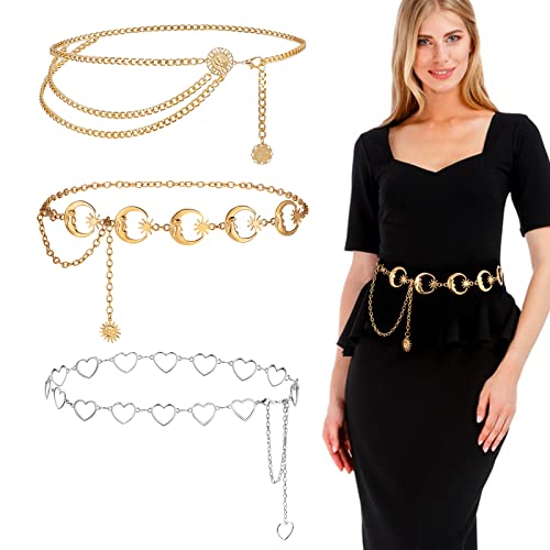 BETESSIN 3pcs Cinturon Mujer Cadena de Fiesta Estrella Corazón Fl...