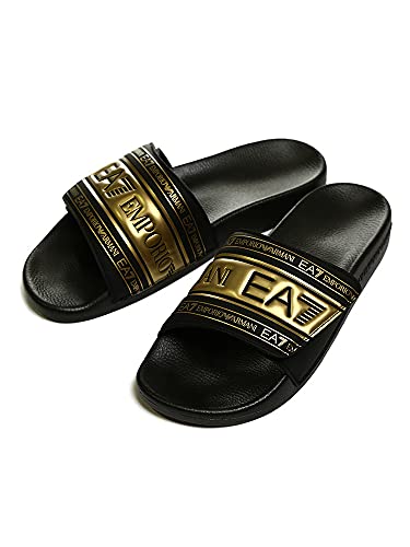 [エンポリオアルマーニ] EA7 ロゴ スライドサンダル ［EAXCP005XK192］ブラック×ゴールド / 41 [並行輸入品]