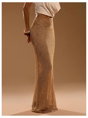 MakeMeChic Women's Swim Beach Cover Ups Summer Crochet Sequin Fishtail Maxi Skirts3