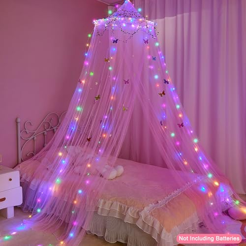 Image of FIOBEE Bed Canopy for Girls Room with LED Light Kids Toddler Bedroom Decor
