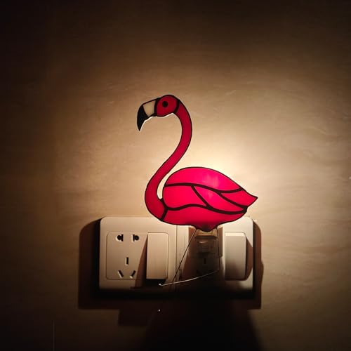 Image of CHEZBABY Stained Glass Night Light Plug into Wall Accent Nightlight Lamp Decorative for Hallway Bedroom Kitchen Home Decor(Flamingo)