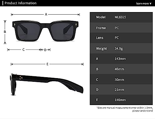 Heptagram Square Sunglasses for Women Men Trendy Chunky Rectangle Eyewear Black Shades UV400 Protection4