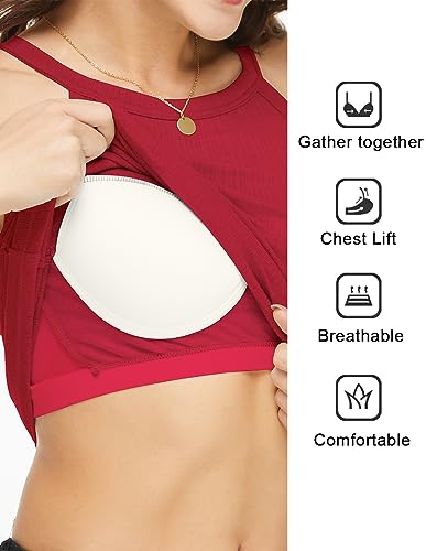 Image of Womens Racerback Ribbed Tank Top Camisole with Built in Bra Sport Yoga Top | Ribbed Top with Built in Bra,Not Removable,Slim Fitted,Halter Top Shirt,Sleeveless High Neck,Racerback,Sports Run Yoga Travel