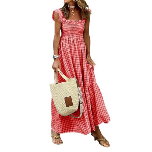 Robe longue à carreaux rétro pour femme avec bretelles d'été XL