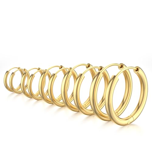 18k Gold Plated Hoop Earrings，hoop earrings for women，316L Surgical Stainless Steel hypoallergenic earrings，cartilage hoop earring sets for women，Earrings Sets for Multiple Piercing Cartilage Hoop Earrings Stack Jewelry