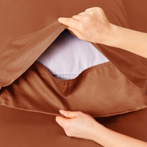 Image of Bedsure Cooling Sheets Twin XL, Rayon Derived from Bamboo, PureWoven, Breathable & Soft Twin XL Sheet Sets, Deep Pocket Up to 16 Inches, Hotel Luxury Silky Dorm Bedding for Hot Sleepers, Burnt Orange