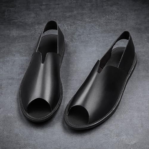 Men's Genuine Leather Fish Mouth Flat Slingback Fisherman Sandals Fashion Casual Slip-On Round Peep Toe Roman Sandals Comfortable Non-Slip Summer Outdoor Beach Walking Sandal Shoes3
