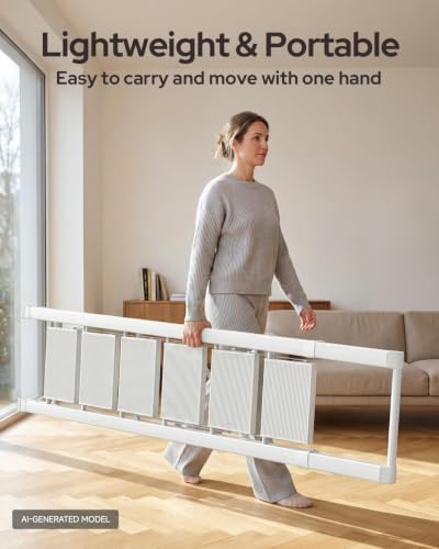 Image of 6 Step Ladder for 12 Feet High Ceiling, Lightweight Aluminum Folding Step Stool with Convenient Handgrip, Stepladders with Anti-Slip and Wide Pedal for Home Use Space Saving - White