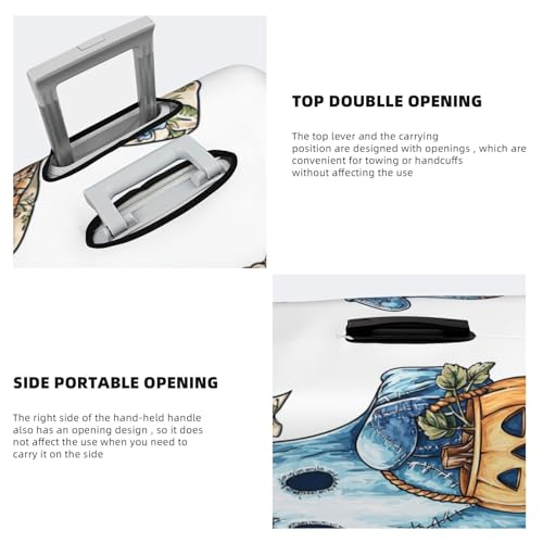 Blue Denim And Floral Fabric Scraps Ghost Elastic Travel Luggage Covers Dustproof Scratch-Resistant Suitcase Protector Fit 22-24 Inch3