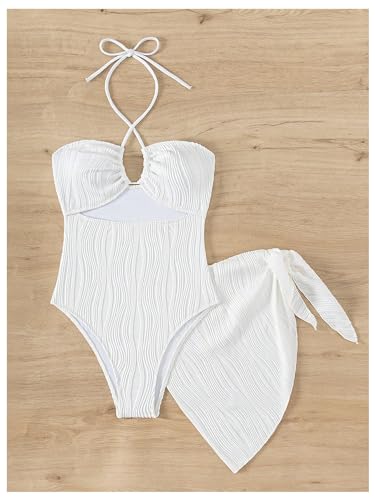 SOLY HUX Women's One Piece Swimsuit Criss Cross Halter Cut Out Bathing Suit with Cover Up3