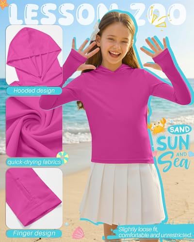 Image of 3 Pack Girls Sun Protection Swim Shirts UPF 50+ Long Sleeve Rash Guard Lightweight Quick Dry Hoodies with Thumbhole