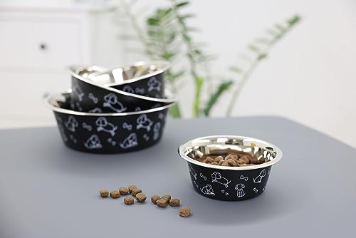 Kerbl Pet Edelstahlnapf, Hundenapf, schwarz, 900ml, für Futter und Wasser, spülmaschinenfest, robust, mit Motiv