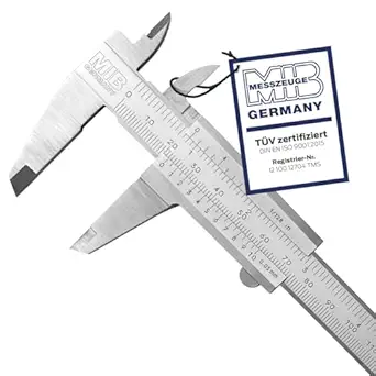 MIB Vernier Caliper with Locking Screw DIN 862 150 mm | Calliper Stainless Steel | Analogue Caliper | Push Gauge Matte Chrome-Plated | Precision Gauge for 4-Way Measurement | Measuring Tool | Caliper